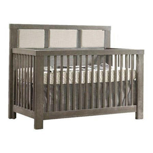 Natart Rustico 5-in-1 Convertible Crib with Linen Headboard Panel Owl Grey Talc