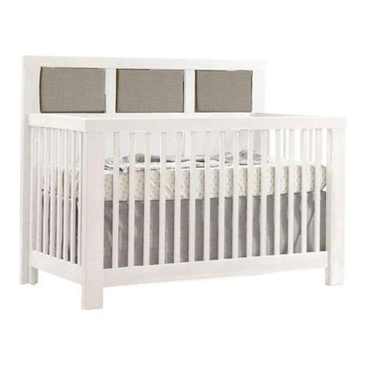 Natart Rustico 5-in-1 Convertible Crib with Linen Headboard Panel White Fog