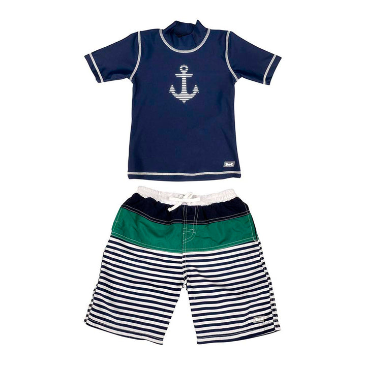 Baby Banz Short Sleeved Two-Piece Boys Swimsuit - Anchor (6 Months, 8kg) Default Title