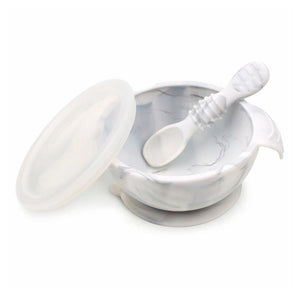 Bumkins Silicone First Feeding Set with Lid & Spoon - Marble Default Title