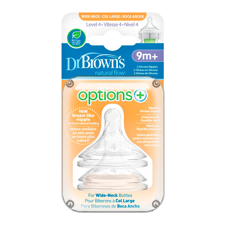 Dr. Brown's Options+ 2-Pack Wide Neck Nipples - Level 4 (9 Months+)