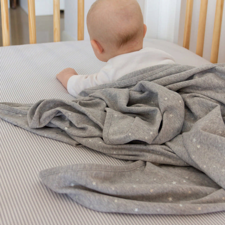 Living Textiles Cotton Jersey Swaddle Blanket - Grey Metallic Stars