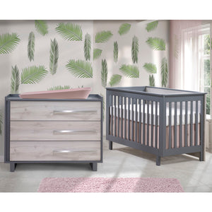 TULIP Urban Collection Crib and 3-Drawer Set Charcoal Washed Walnut