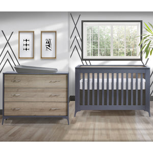 TULIP Metro Collection Crib and 3-Drawer Set Charcoal Natural