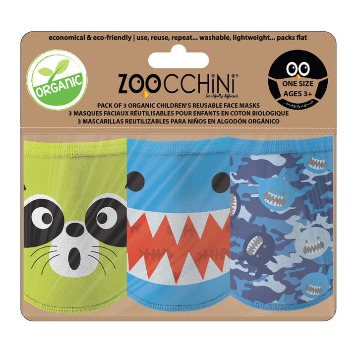 Zoocchini 3-Pack Organic Reusable Kids Masks - Shark (3 Years+) Default Title