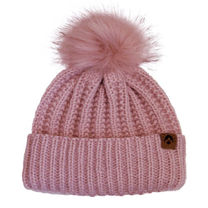 Calikids Knit Faux Fur Pom Pom Hat - Pink (9-24 Months) Default Title