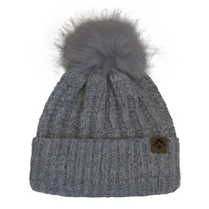 Calikids Knit Faux Fur Pom Pom Hat - Grey (9-24 Months) Default Title