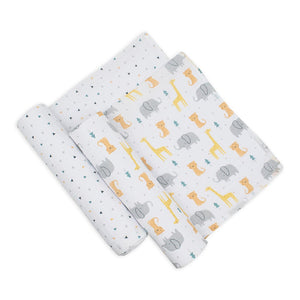 Living Textiles 2-Pack Cotton Muslin Swaddles - Animal Parade Default Title