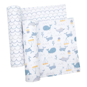 Living Textiles 2-Pack Cotton Muslin Swaddles - Whale of a Time Default Title