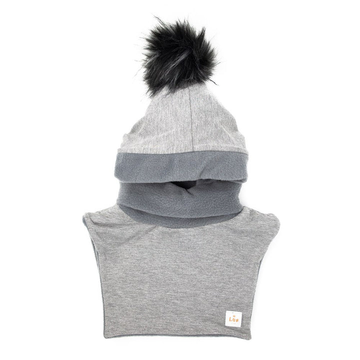 Lox Lion Balaclava and Neck Warmer - Grey with Black Pom Pom (6-36 Months) Default Title