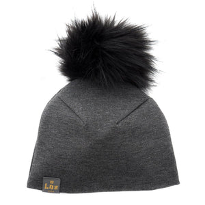 Lox Lion Single Pom Pom Bamboo Beanie - Grey (SM, 4-12 Months) Default Title