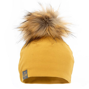 Lox Lion Single Pom Pom Bamboo Beanie - Mustard (XS, 0-3 Months) Default Title