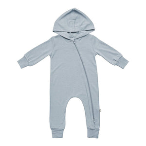 Kyte Bamboo Jersey Hooded Zippered Romper Fog 12-18 Months (22-25 lbs) Core