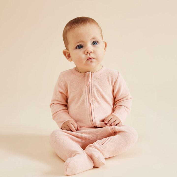 Wilson+Frenchy Organic Cotton Terry Long Sleeve Footed Sleeper - Cantaloupe (6-12 Months, 8-10 Kg)