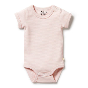 Wilson+Frenchy Organic Cotton Striped Short Sleeve Onesie - Cantaloupe (6-12 Months, 8-10 Kg) Default Title