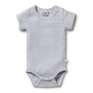 Wilson+Frenchy Organic Cotton Striped Short Sleeve Onesie - Rain Drop (3-6 Months, 6-8 Kg) Default Title