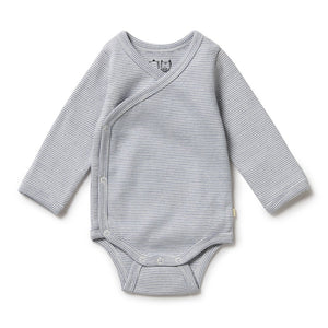 Wilson+Frenchy Organic Cotton Striped Long Sleeve Kimono Onesie - Rain Drop (3-6 Months, 6-8 Kg) Default Title