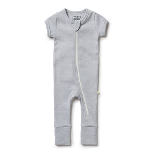 Wilson+Frenchy Organic Cotton Striped Short Sleeve Zipsuit - Rain Drop (6-12 Months, 8-10 Kg) Default Title