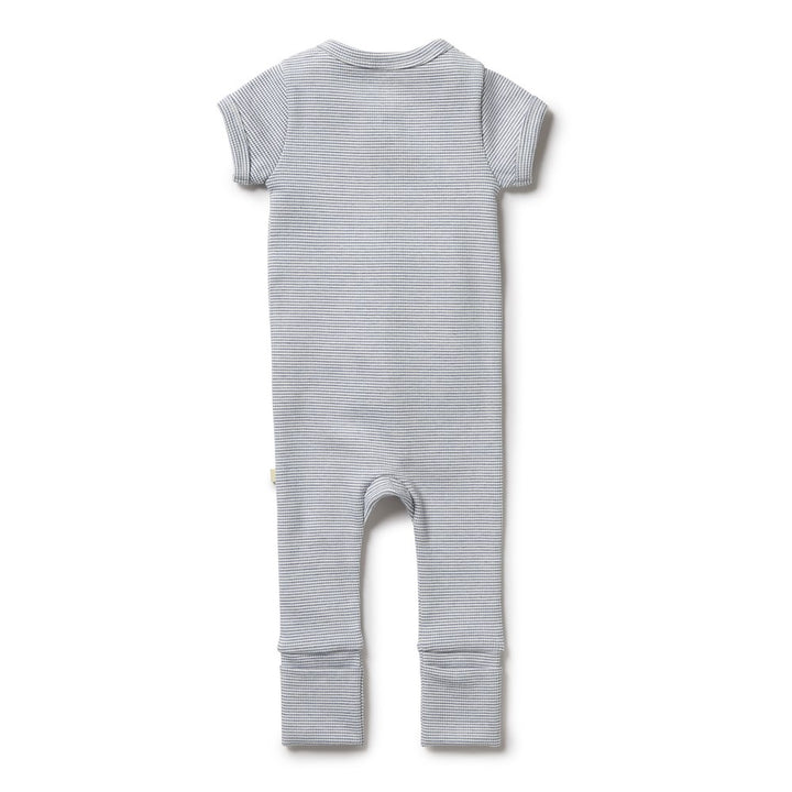 Wilson+Frenchy Organic Cotton Striped Short Sleeve Zipsuit - Rain Drop (6-12 Months, 8-10 Kg)