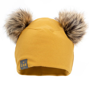 Lox Lion Double Pom Pom Bamboo Beanie - Mustard (XS, 0-3 Months) Default Title