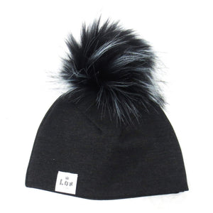 Lox Lion Single Pom Pom Bamboo Beanie - Carbon (SM, 4-12 Months) Default Title