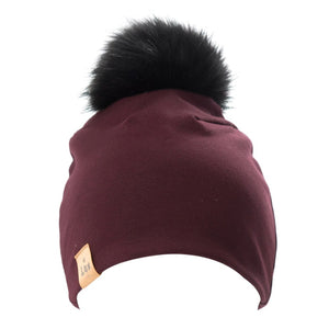 Lox Lion Single Pom Pom Bamboo Beanie - Burgundy (XS, 0-3 Months) Default Title