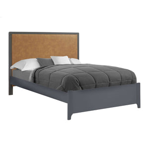 Natart Kyoto 54 inch Double Bed with Low Profile Footboard Charcoal Caramel Bonded Leather