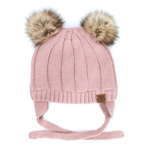 Calikids Cotton Knit Pom Pom Baby Winter Hat - Rose (Extra Small, 0-3 Months) Default Title