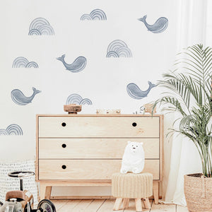 Peppy Lu Nursery Wall Decals Set - Retro Waves & Whales (Large) Default Title