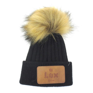 Lox Lion Single Pom Pom Angora Wool Winter Baby Toque - Black (Small, 0-12 Months) Default Title