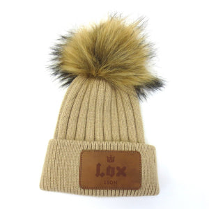 Lox Lion Single Pom Pom Angora Wool Winter Baby Toque - Camel (Small, 0-12 Months) Default Title