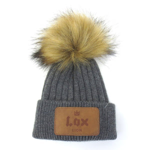 Lox Lion Single Pom Pom Angora Wool Winter Baby Toque - Charcoal (Small, 0-12 Months) Default Title