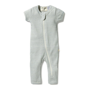 Wilson+Frenchy Organic Cotton Striped Short Sleeve Zipsuit - Bluestone (6-12 Months, 8-10 Kg) Default Title