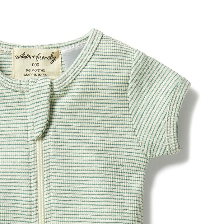 Wilson+Frenchy Organic Cotton Striped Short Sleeve Zipsuit - Deep Sea (12-18 Months, 10-12 Kg)