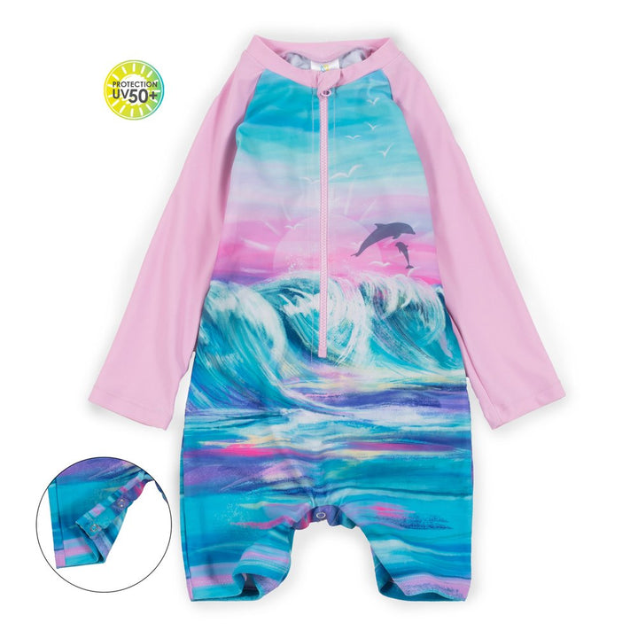 Nano One-Piece Rashguard Girls Long-Sleeve Swimsuit - Lilac (9-12 Months)