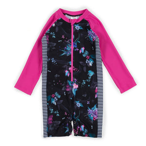 Nano One-Piece Rashguard Girls Long-Sleeve Swimsuit - Black/Fuchsia (9-12 Months) Default Title