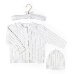 Baby Mode Signature 2-Piece Knit Cardigan and Hat Hanging Set - White (0-3 Months) Default Title