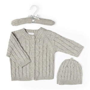 Baby Mode Signature 2-Piece Knit Cardigan and Hat Hanging Set - Grey (0-3 Months) Default Title