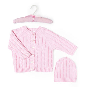 Baby Mode Signature 2-Piece Knit Cardigan and Hat Hanging Set - Pink (0-3 Months) Default Title