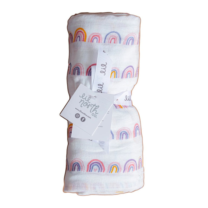 Lil North Bamboo and Cotton Blend Muslin Swaddle Blanket Rainbow