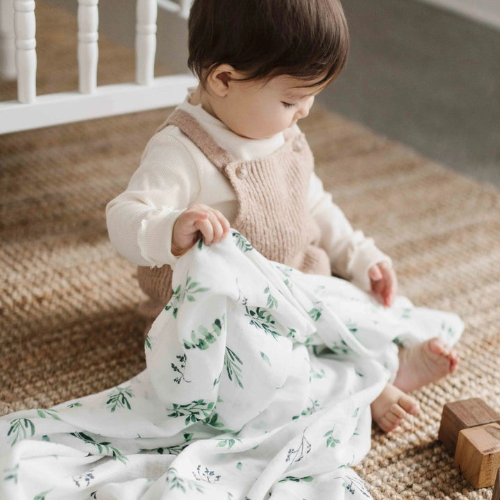 Lil North Bamboo and Cotton Blend Muslin Swaddle Blanket - Watercolour Foliage