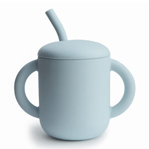 Mushie Silicone Traning Cup with Straw Powder Blue (Discontinued)