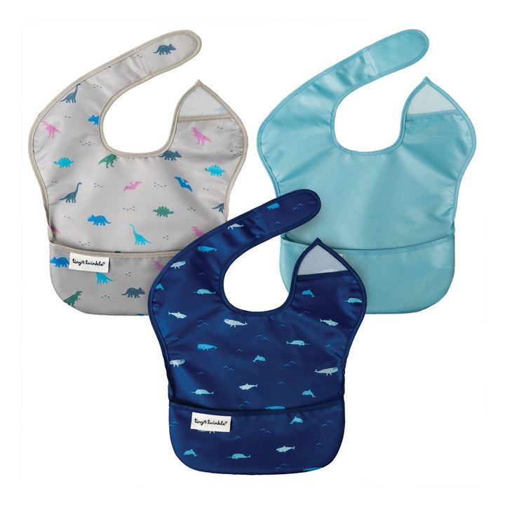 Tiny Twinkle 3-Pack Mess-Proof Easy Bibs Set - Ocean Life/Dino/Slate Default Title