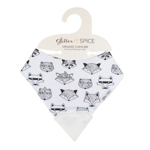 Glitter & Spice Organic Cotton and Silicone Chew Bib Woodland Critters