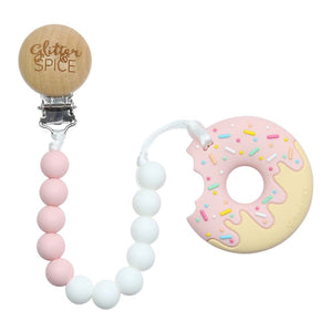 Glitter & Spice Silicone Teether Strawberry Cream Donut