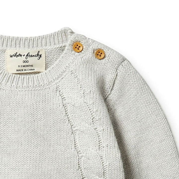 Wilson+Frenchy Knitted Mini Cable Jumper - Grey Melange (3-6 Months, 6-8 Kg)