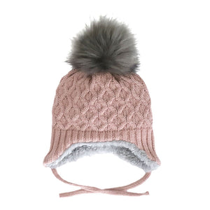 Calikids Cotton Knit Single Pom Pom Baby Winter Hat Rose Small (3-9 Months) Fall Winter 2023