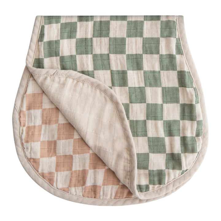 Mushie 2-Pack Organic Cotton Muslin Burp Cloths Olive Check Natural Check