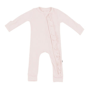 Kyte Bamboo Ribbed Ruffle Zippered Romper Blush