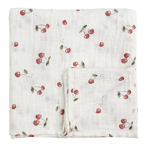 Petit Lem Organic Cotton Muslin Swaddle in Cherry Print Default Title